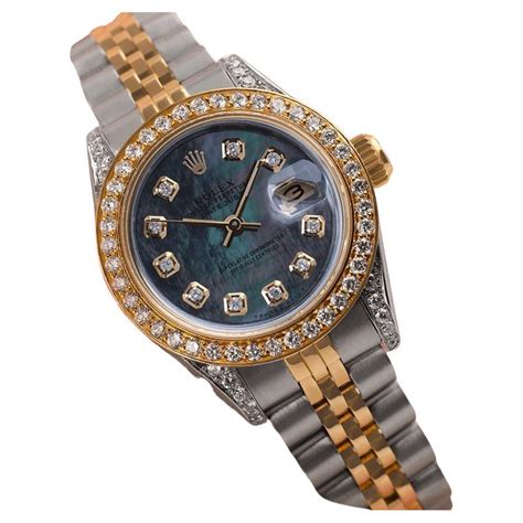 womans rolex diamond bezel black face vintage|ladies datejust diamond bezel.